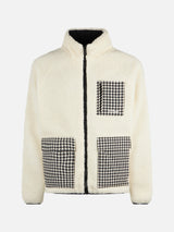 Man white sherpa jacket with check patch pockets