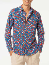 Camicia da uomo Sikelia in mussola di cotone con stampa granchio