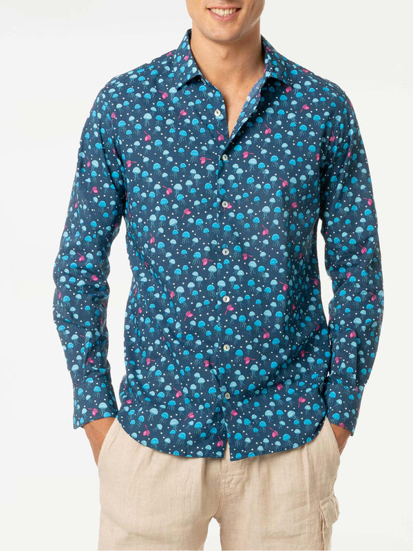 Camicia da uomo Sikelia in mussola di cotone con stampa meduse