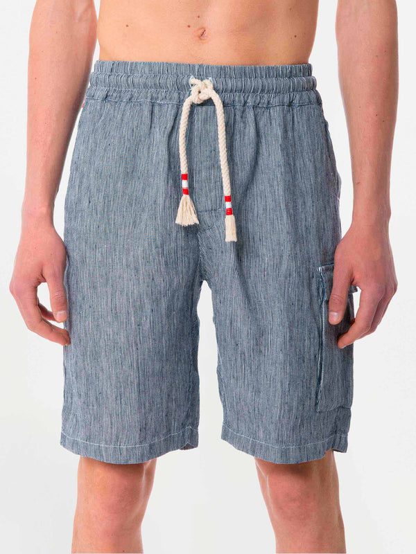 Gestreifte Denim-Bermudashorts aus Leinen