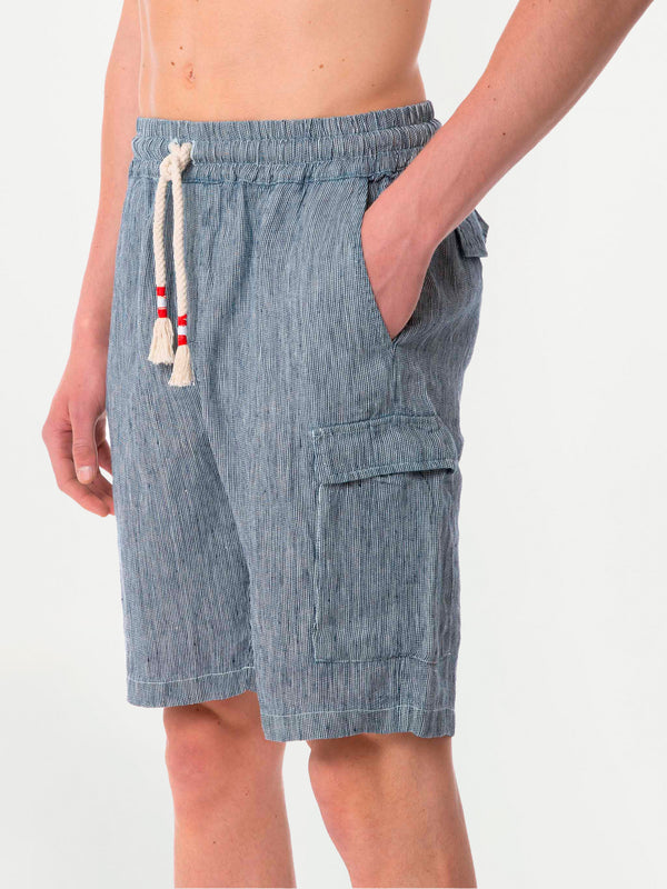 Gestreifte Denim-Bermudashorts aus Leinen