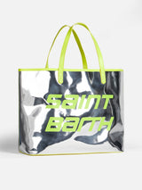 Silver reflex bag with fluo yellow details