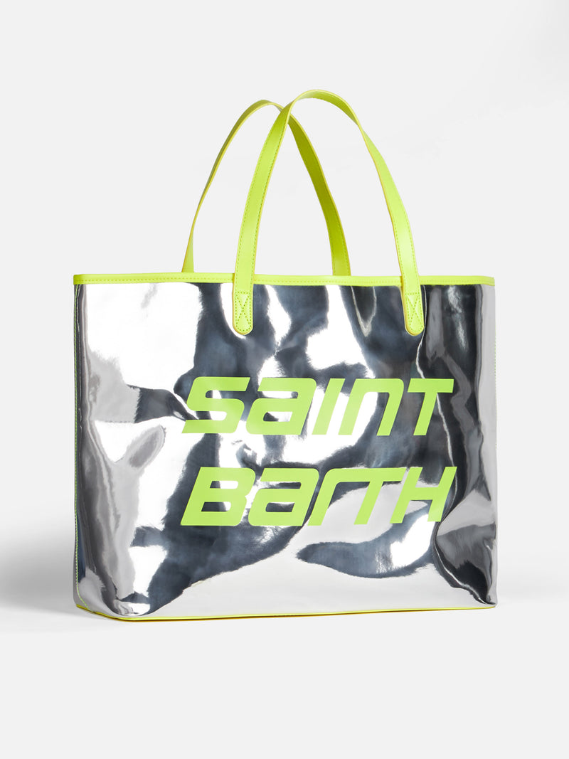 Silver reflex bag with fluo yellow details