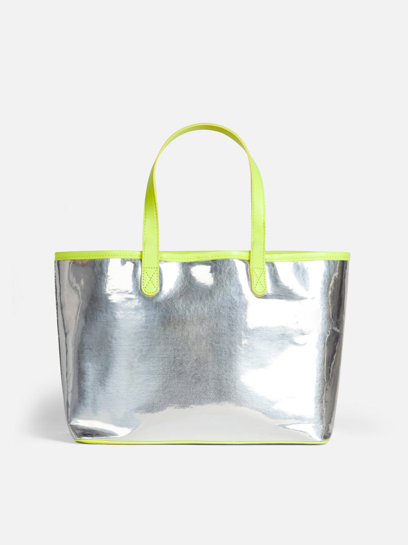 Silver reflex bag with yellow fluo details