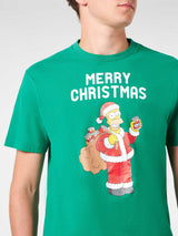 T-shirt da uomo in cotone pesante con stampa Homer Simpson Merry Christmas | EDIZIONE SPECIALE I SIMPSON