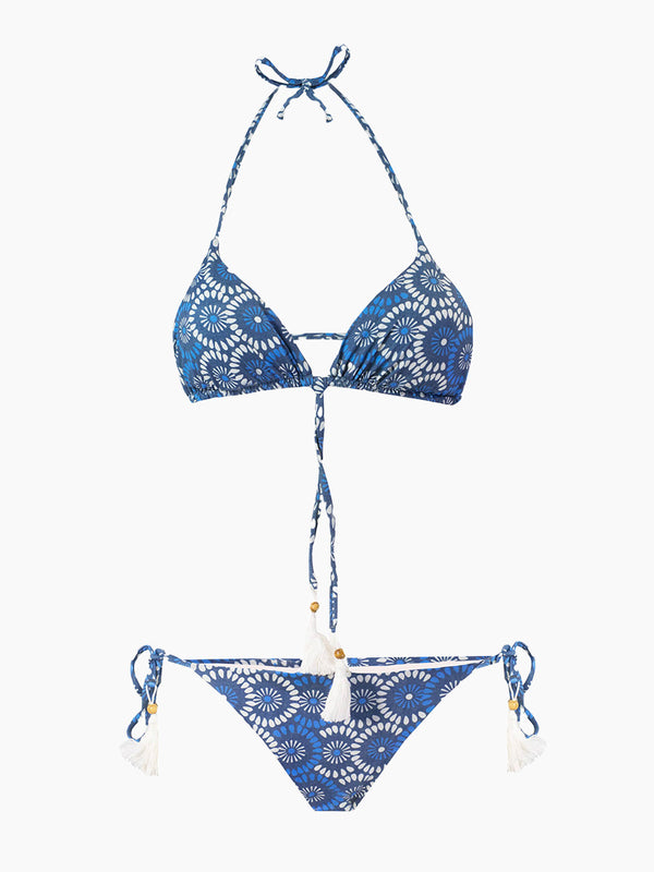 Triangel-Bikini mit Blumen-Denim-Print