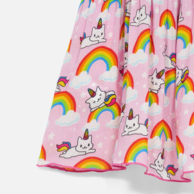 Cotton dress Lola with unicorn cat print