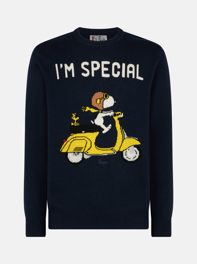 Man crewneck sweater with Snoopy scooter jacquard | SNOOPY - ©PEANUTS SPECIAL EDITION