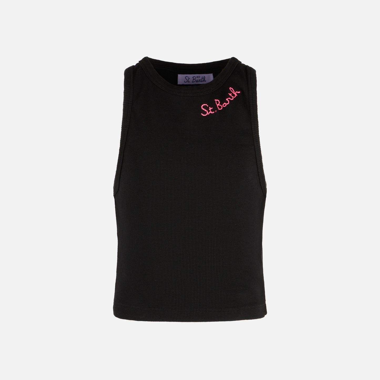 Canotta crop in cotone con ricamo St. Barth