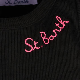 Canotta crop in cotone con ricamo St. Barth