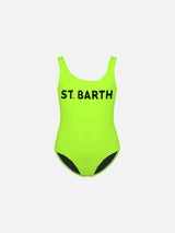 Costume intero da bambina stampa St. Barth giallo fluo