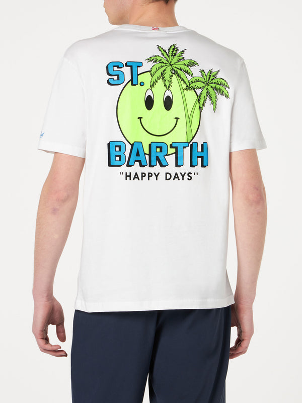 Herren-T-Shirt aus Baumwolle mit St. Barth Happy Days-Aufdruck