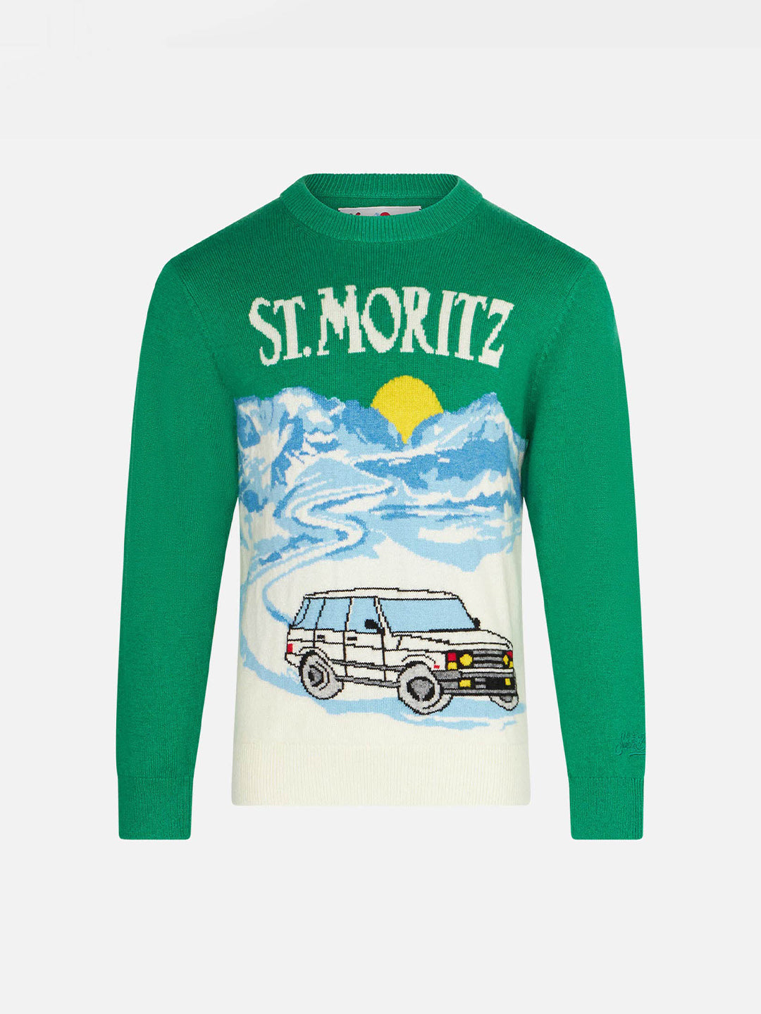 Maglione da bambino verde con stampa jacquard St. Moritz