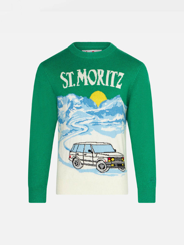 Maglia da bambino verde con stampa jacquard St. Moritz