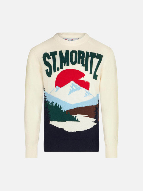 Boy white sweater with St. Moritz jacquard - MC2 Saint Barth