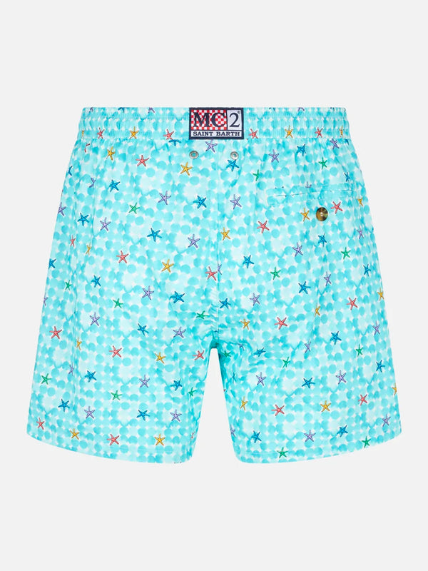 Bequeme Herren-Badeshorts aus leichtem Stoff mit Seestern-Print