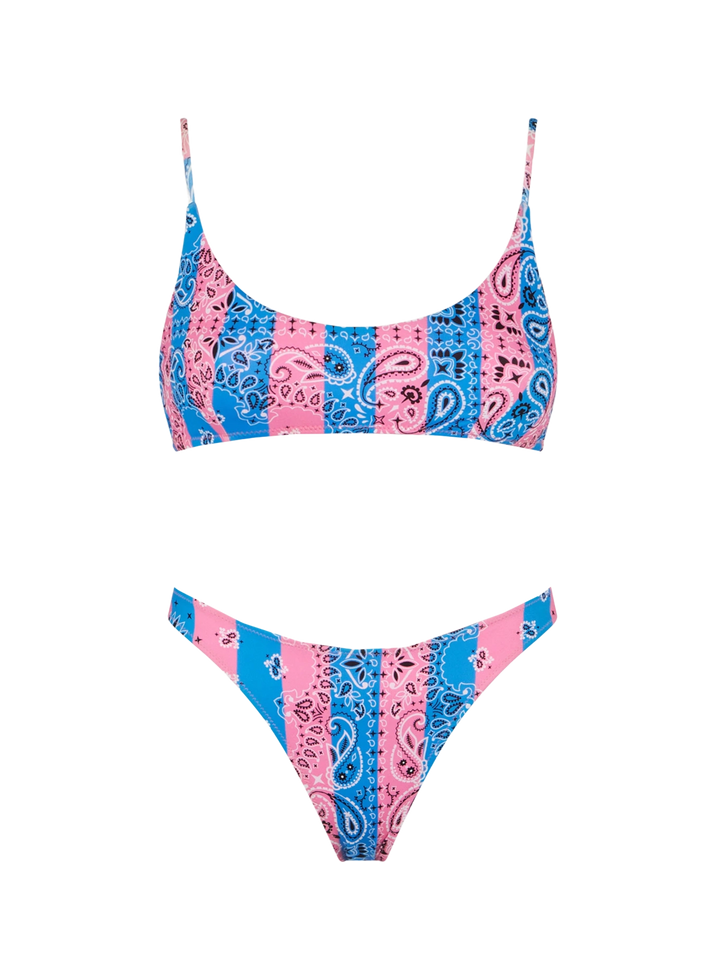 Woman bralette bikini with striped bandanna print