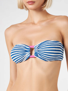 Damen-Bandeau-Badeanzugoberteil in Crinkle-Optik mit Streifen 