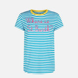 Bluette-Baumwoll-T-Shirt mit der Aufschrift „Wo ist St. Barth?“ Stickerei