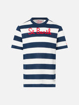 Boy blue striped t-shirt with St. Barth embroidery