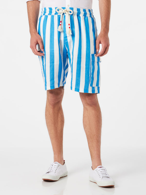 Herren-Bermudashorts aus Leinen mit weißen und blauen Streifen