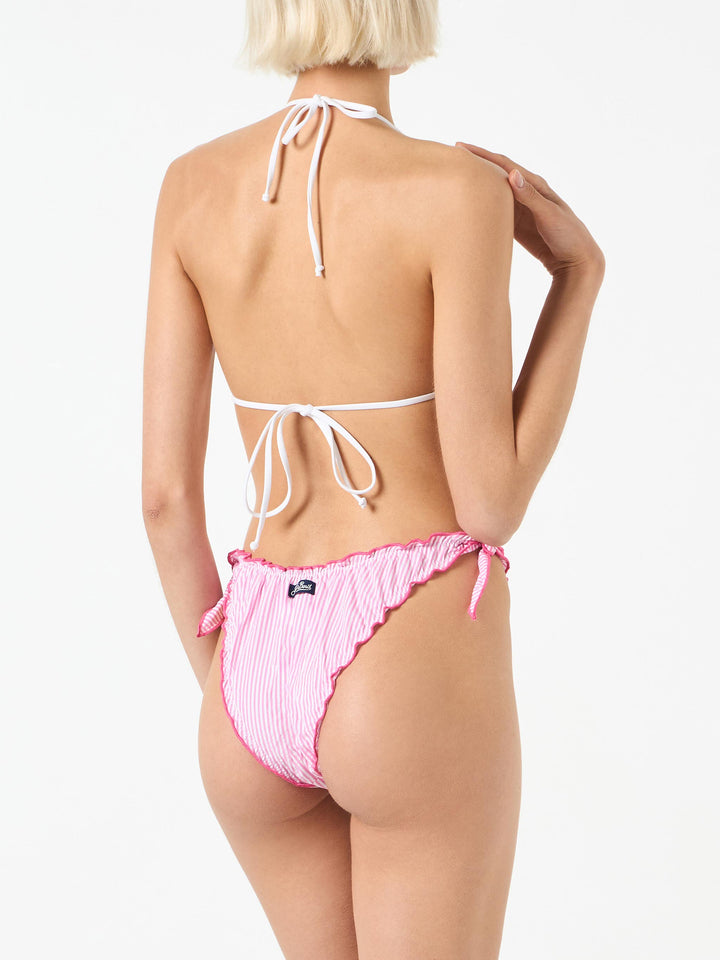 Bikini de triángulo para mujer en seersucker con estampado de rayas 