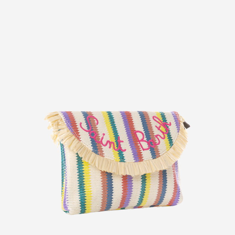 Straw pochette with fringes