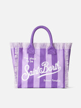 Borsa a spalla Vanity in canvas con righe lilla e viola