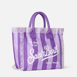 Borsa a spalla Vanity in canvas con righe lilla e viola