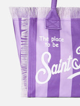 Borsa a spalla Vanity in canvas con righe lilla e viola