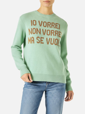 Grüner Damenpullover mit Jacquard Vorrei non vorrei ma se vuoi