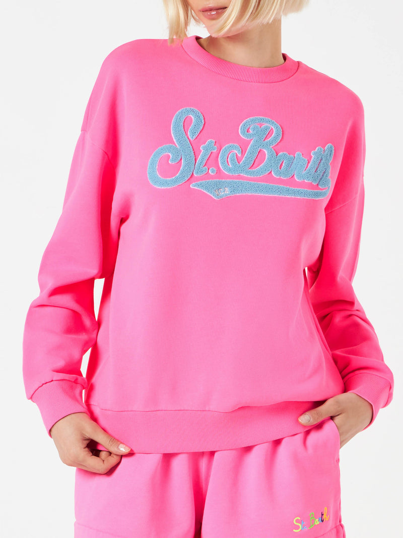 Damen-Sweatshirt in Neonrosa mit St. Barth-Stickerei