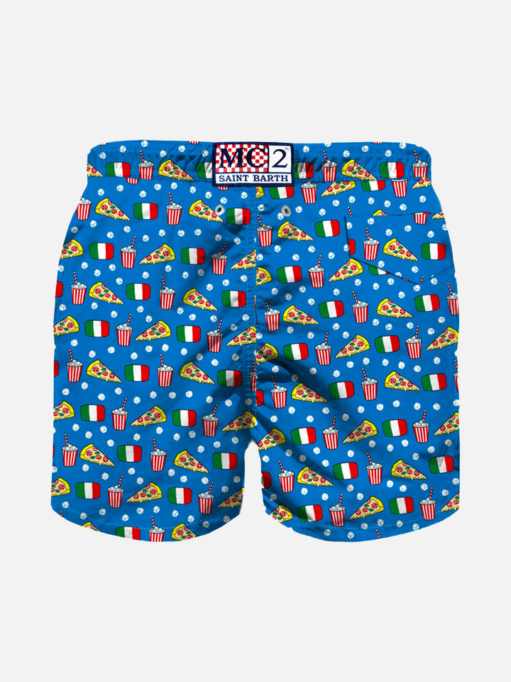 Boy light fabric swim shorts with pizza print - MC2 Saint Barth
