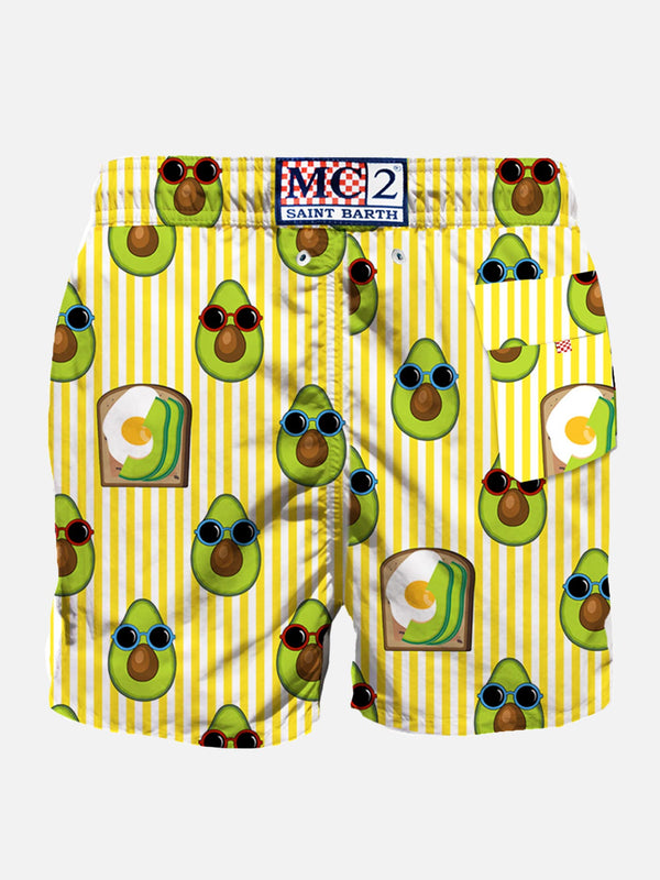 Costume da bagno di media lunghezza stampa rigata avocado toast