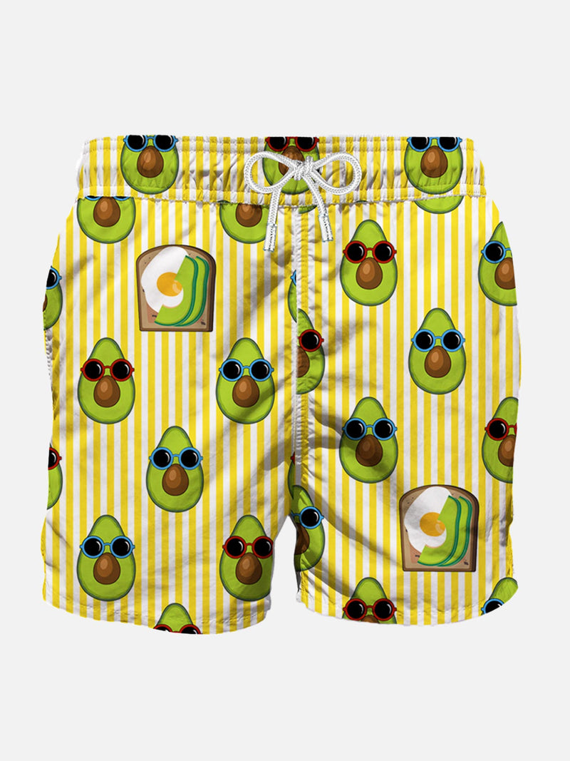 Mid-length swim shorts avocado toast striped print