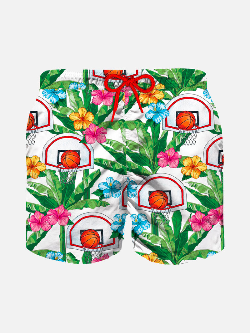 Boy swim shorts with basket print