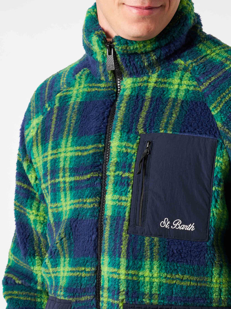 Herren-Sherpa-Jacke mit Tartan-Print