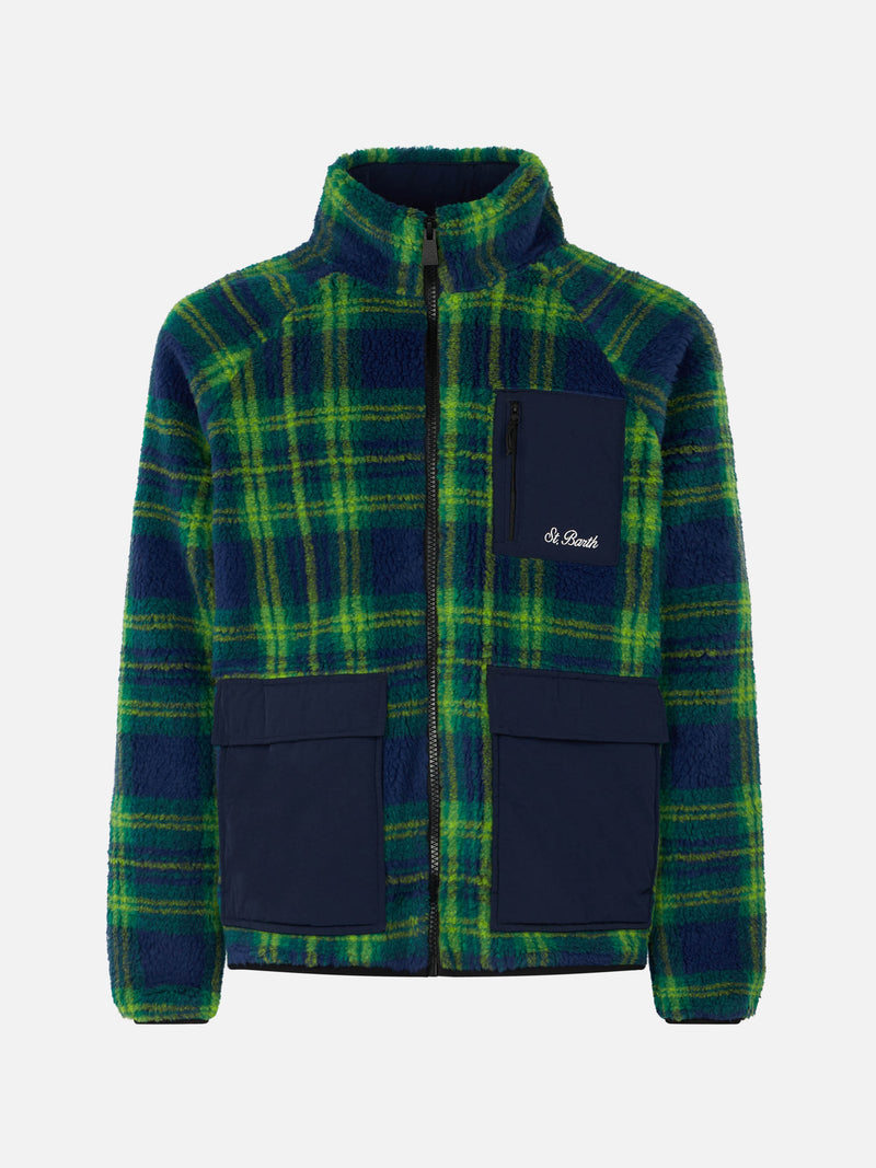 Herren-Sherpa-Jacke mit Tartan-Print