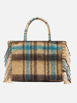 Borsa a spalla Vanity con stampa tartan e frange