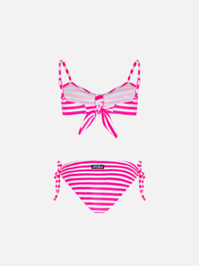 Bikini da bambina a bralette in spugna a righe