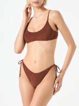 Brauner Frottee-Bralette-Bikini für Damen