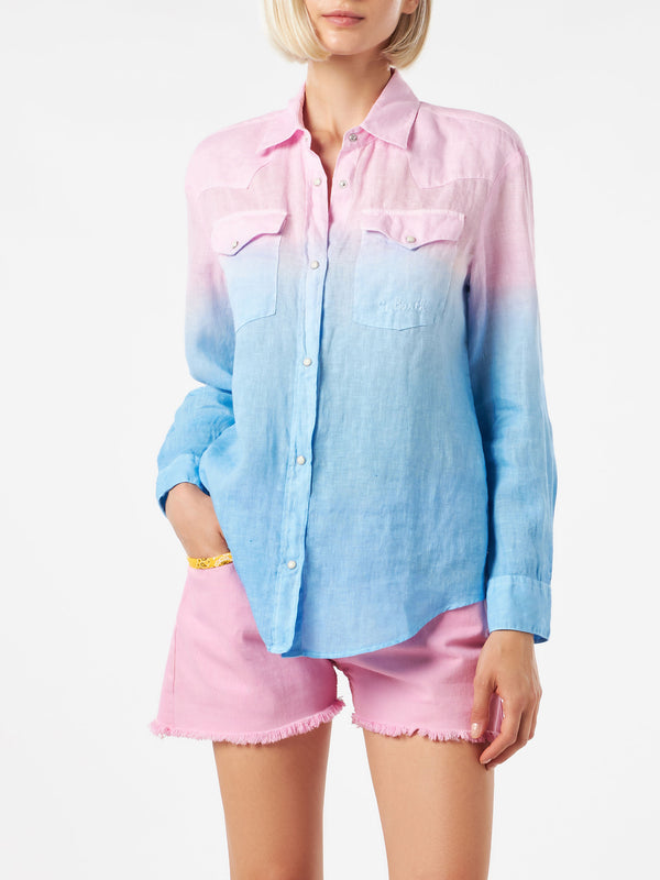 Damenshirt mit rosa und blauen Farbverläufen