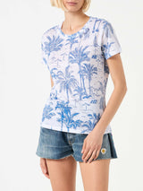 Woman linen t-shirt with toile de jouy print