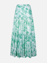 Woman cotton long skirt with jungle print