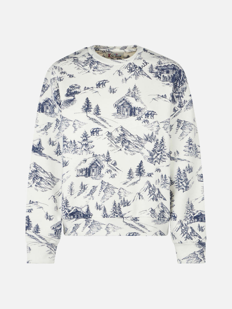 Damen-Fleece-Sweatshirt mit Toile-de-Jouy-Print