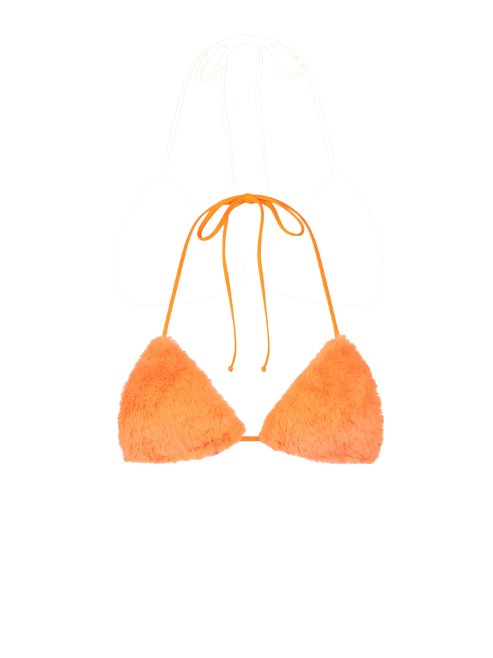 Damen-Badeanzug mit orangefarbenem Fluo-Fell und Triangel-Oberteil