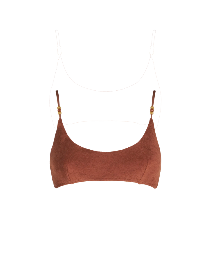 Brauner Frottee-Bralette-Badeanzug für Damen mit Anhängern
