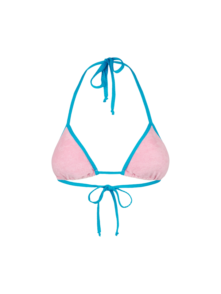 Woman pink terry triangle top swimsuit