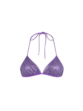 Woman triangle top swimsuit with purple strass