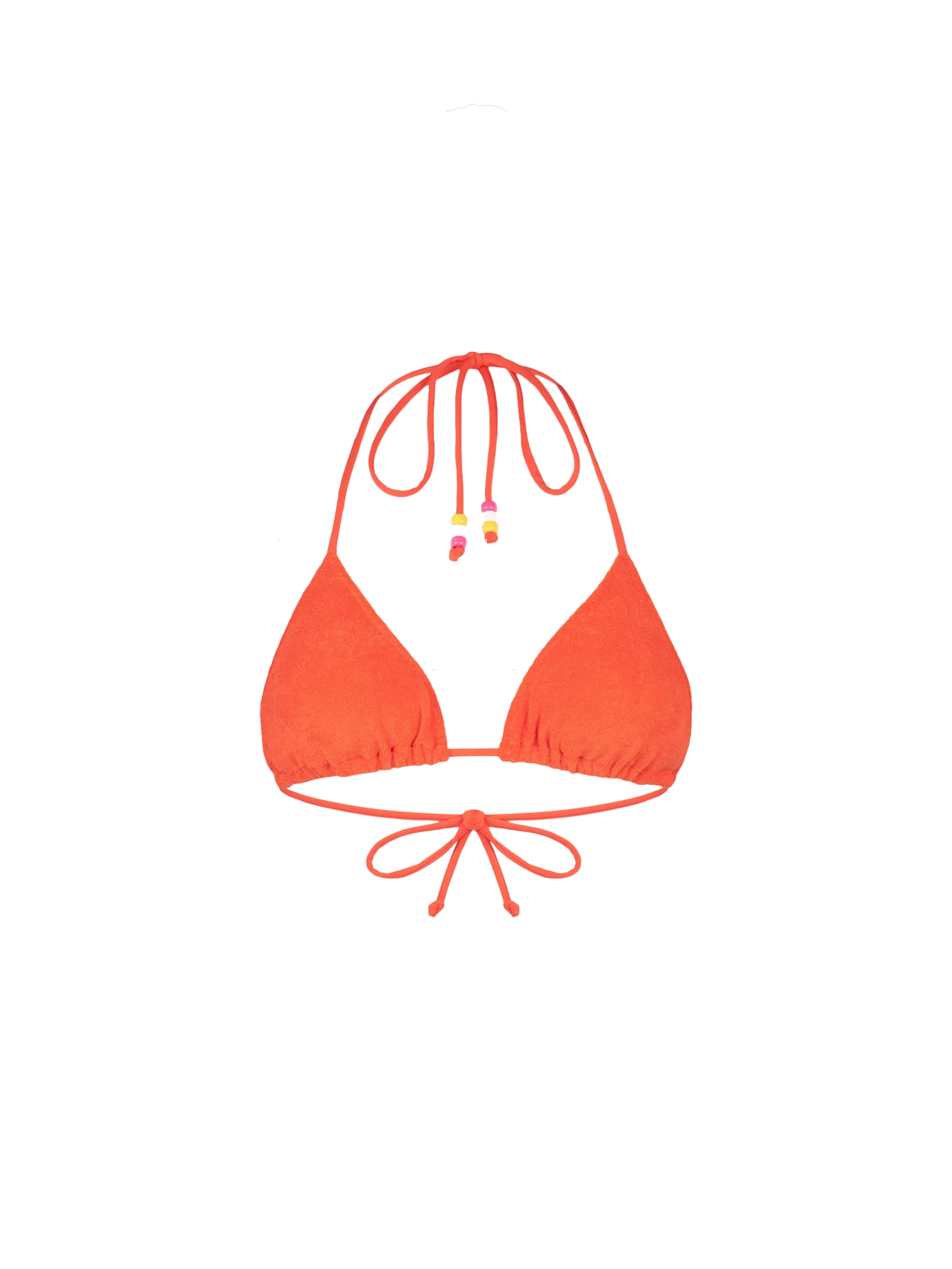 Woman orange terry triangle top swimsuit with charms